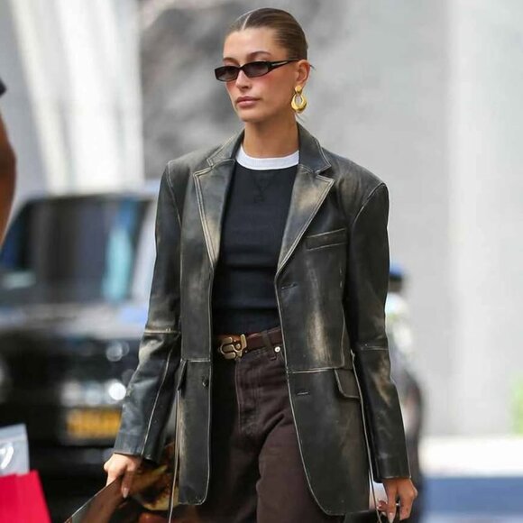 Leather jacket 90's style (Hailey Bieber) - Picture 2 of 4